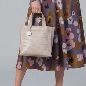 Furla Croc Embossed Leather Tote Bag Cream Italian Luxury Charm